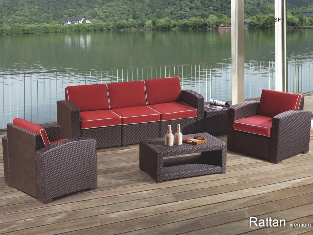 Комплект мебели RATTAN Premium 5, коричневый ротанг + кирпичные подушки