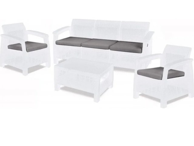 Комплект Keter Corfu Triple Set (диван трехместный + два кресла + столик) Белый белый