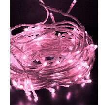 Светодиодная нить 20 метров, 200 led, динамика, цв. светло розовый, провод прозрачный cиликоновый