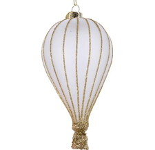 Стеклянная елочная игрушка Воздушный шар Флай бело-золотой 14 см, подвеска Kaemingk