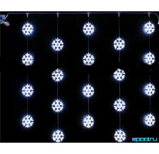 Светодиодный узорный занавес снежинки Rich LED, размер 2*2 м, прозрачный провод, 20 снежинок, соединяемый, 220 В, цв. белый