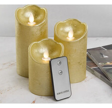Набор светодиодных свечей с имитацией пламени Narcis Gold 10-15 см, 3 шт с пультом управления, на батарейках Kaemingk