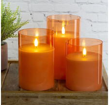 Набор светодиодных свечей с имитацией пламени Одри: Amber 13-17 см, 3 шт на батарейках, таймер Kaemingk